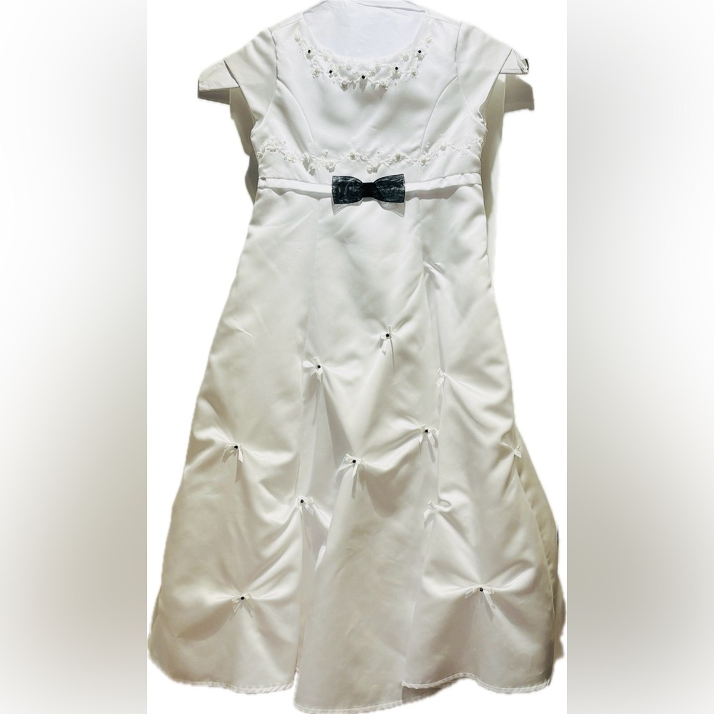 Girls White Satin Embellished Special Occasion Dress